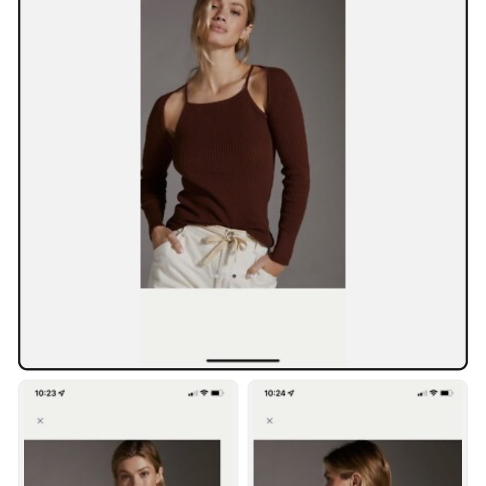 Anthropologie Brown Ribbed Cut Out Top-NWOT
